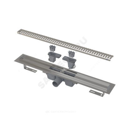 Лоток душевой с гидрозатвором+механический сухой затвор Дн 50 решетка нержавеющая сталь, глянец 550х60 горизонтальный выпуск Alca Plast APZ1SMART-LINE-550