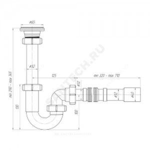 Сифон для умывальника трубный 1 1/4"x32 с гофрой 32х32/40 выпуск с нержавеющей решёткой D=65мм АНИ Пласт DB1015