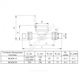 Счётчик г/в и х/в крыльчатый одноструйный Ду 15 Ру16 90С L=110мм резьба импульсный В/К ВСКМ-15 ДГ2 Декаст 72-15-253