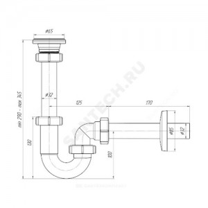 Сифон для умывальника трубный 1 1/4"x32 с прямой трубкой 32мм выпуск с нержавеющей решёткой D=65мм АНИ Пласт DB1003