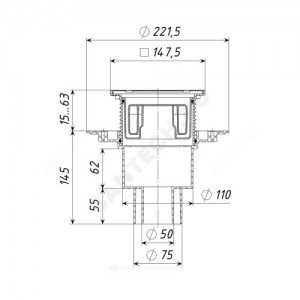 Трап регулируемый с поплавковым "сухим" затвором Дн 50/75/110 с нержавеющей решёткой 150х150мм вертикальный выпуск Татполимер ТП-1712Ds