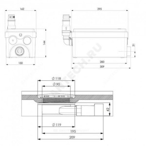 Установка канализационная SANIDOUCHE FLAT SFA