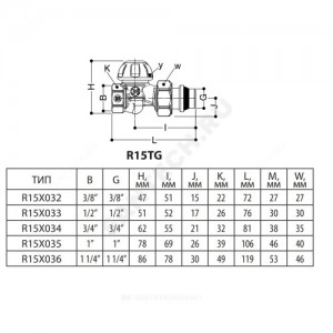 Клапан запорный для радиатора R15TG Ду 20 Ру16 ВР прямой Giacomini R15X034