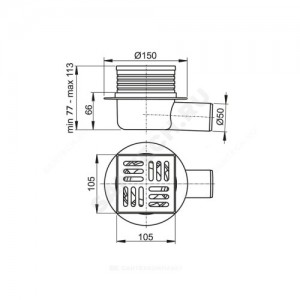 Трап регулируемый с гидрозатвором Дн 50 с нержавеющей решёткой 105х105мм горизонтальный выпуск Alca Plast APV26