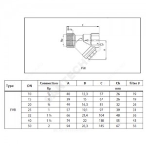 Фильтр сетчатый Y-образный латунь Ду 15 Ру25 Тмакс=130 oC G1/2" ВР FVR Danfoss 065B8235