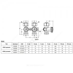 Узел нижнего подключения R383 Ду 20 Ру10 3/4"x3/4"ЕК прямой Giacomini R383X002