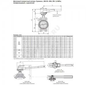 Затвор дисковый поворотный чугун ЗПТЛ Ду 100 Ру16 межфл с редуктором диск нерж манжета EPDM HT FLN(w)-5-100-MN-НТ Гранвэл BD01M27277