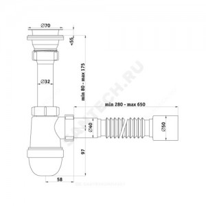 Сифон для умывальника/мойки бутылочный Ани 1 1/2"x40 с гофрой 40х50 выпуск с нержавеющей решёткой D=70мм АНИ Пласт C0110