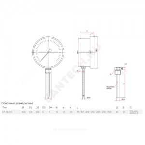 Термометр биметаллический радиальный Дк100 L=64мм G1/2" -30+70С БТ-52.211 Росма 00000002624