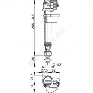 Арматура для бачка наливная нижнее подключение Alca Plast A18-1/2"