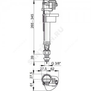 Арматура для бачка наливная нижнее подключение Alca Plast A18-3/8"