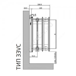 Радиатор стальной панельный Ventil Compact VC тип 33 300х900 Qну=1744 Вт ниж/п в комплекте кронштейн. встроенный вентиль RAL 9016 (белый) Heaton Smart