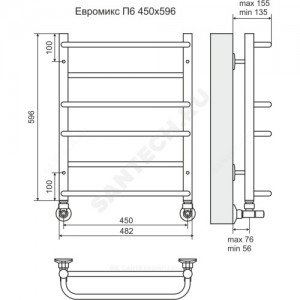 Полотенцесушитель водяной нерж сталь Лесенка Ду 25 (1/2") ВР 210 Вт 450х596мм 6П нижнее подключение Евромикс Терминус 4670030723116