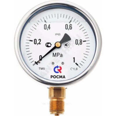 Манометр гидрозаполненный ТМ-520Р.10 радиальный Дк100мм 0-1,0 МПа G1/2" глицерин Росма 00000025711