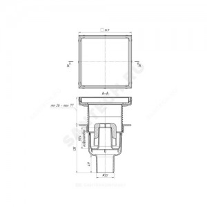 Трап регулируемый Дн 50 с нержавеющей решёткой 150х150мм вертикальный выпуск АНИ Пласт TA5912