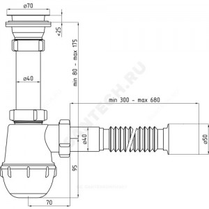 Сифон для умывальника/мойки бутылочный Ани Грот 1 1/2"x40 с гофрой 40х50 выпуск с нержавеющей решёткой D=70мм АНИ Пласт A0110