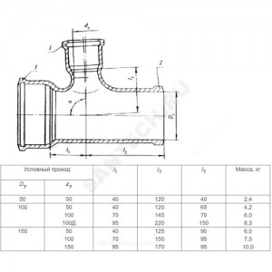Тройник чугун канализационный Ду 100х50х90гр б/н ГОСТ 6942-98 прямой