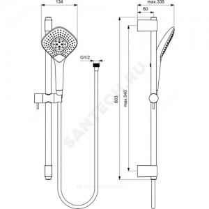 Гарнитур душевой серия IDEALRAIN JET DIAMOND XL3 держатель+шланг+лейка 3 режима струи Ideal Standard B1762AA.