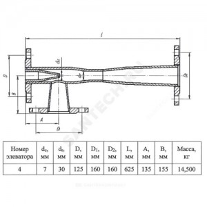 Элеватор водоструйный №4 Дс7 сопло 7мм Ру16 фланцевое ТУ 28.12.13-010-00218182-2018 КАЗ
