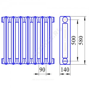 Радиатор чугунный МС-140М2-500 4 секции Ду20 Qну=584 Вт НАО "Нижнетагильский котельно-радиаторный завод"
