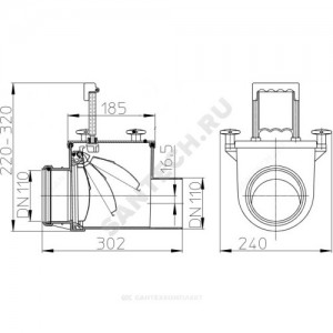 Клапан обратный канализационный коричневый Дн 110 б/нап с заслонкой из нерж стали, монтажным лючком HL 710.1