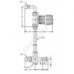 Узел нижнего подключения RTR-КE для однотр Ду 15 Ру10 1/2"x3/4"ЕК угловой Danfoss 013G7040