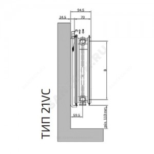 Радиатор стальной панельный Ventil Compact VC тип 21 300х700 Qну=783 Вт ниж/п в комплекте кронштейн. встроенный вентиль RAL 9016 (белый) Heaton Smart